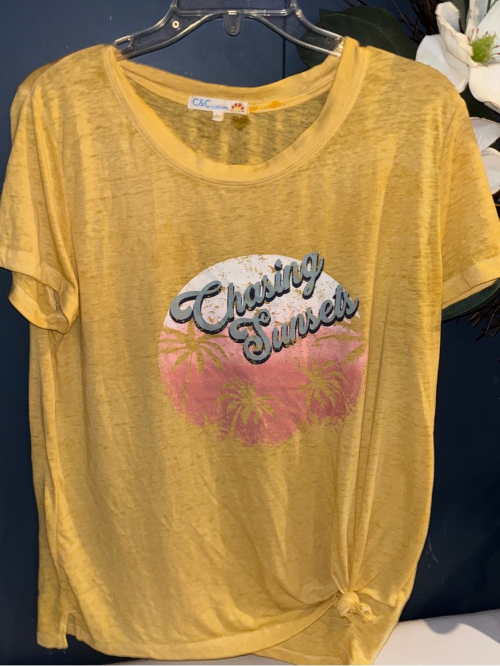 C&C California Yellow 'Chasing Sunset' Tie-Hem Graphic Tee